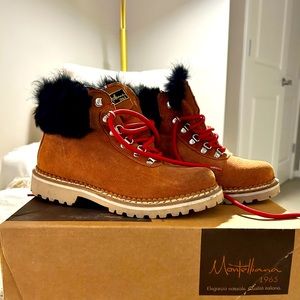 Montelliana Sequoia Suede and Fur Apres Ski Boots, Size 37 Euro; Size 6 US.